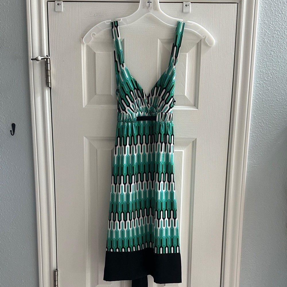 Jodi Kristopher Y2K 2000s Green Geometric Mini Dress Small Indy Boho Retro